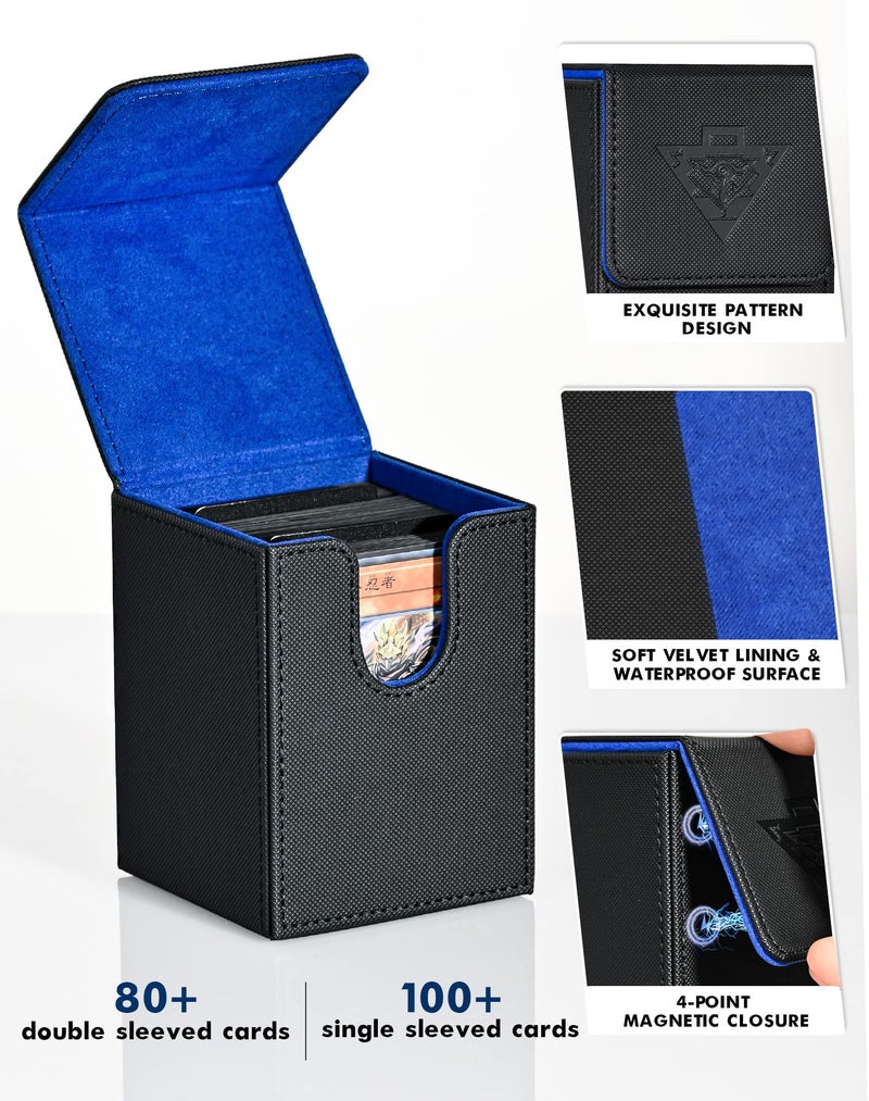 ZLCA Card Deck Box for MTG Yugioh TCG, Card Storage Box with Dividers Holds 100+ Sleeved Cards, Premium Card Deck Case Compatible with CCG Trading Cards (Black&Blue,Puzzle) - Image 3