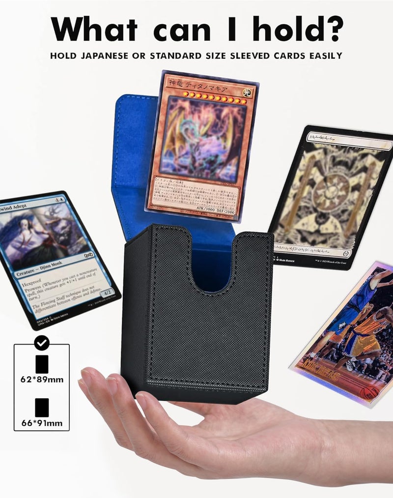 ZLCA Card Deck Box for MTG Yugioh TCG, Card Storage Box with Dividers Holds 100+ Sleeved Cards, Premium Card Deck Case Compatible with CCG Trading Cards (Black&Blue,Puzzle) - Image 4