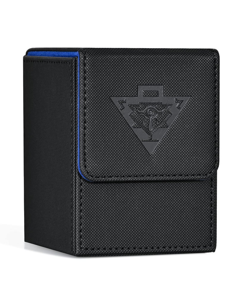 ZLCA Card Deck Box for MTG Yugioh TCG, Card Storage Box with Dividers Holds 100+ Sleeved Cards, Premium Card Deck Case Compatible with CCG Trading Cards (Black&Blue,Puzzle) - Image 1