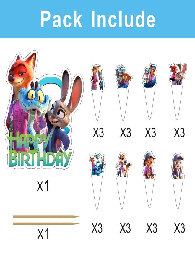 BNFUO 25Pcs Zootopia Cake Decorations with 24pcs Cupcake Toppers, 1pcs Big Cake Topper for Zootopia Birthday Party Supplies - Image 3