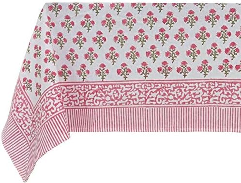 ATOSII Gulbahar White Pink 100 Cotton Fall Rectangle Tablecloth Handblock Print Floral Table Cloth for Kitchen Dining Linen I Thanksgiving Christmas Weddings Outdoors I 72 X 120 Inches I 10 Seater - Image 3