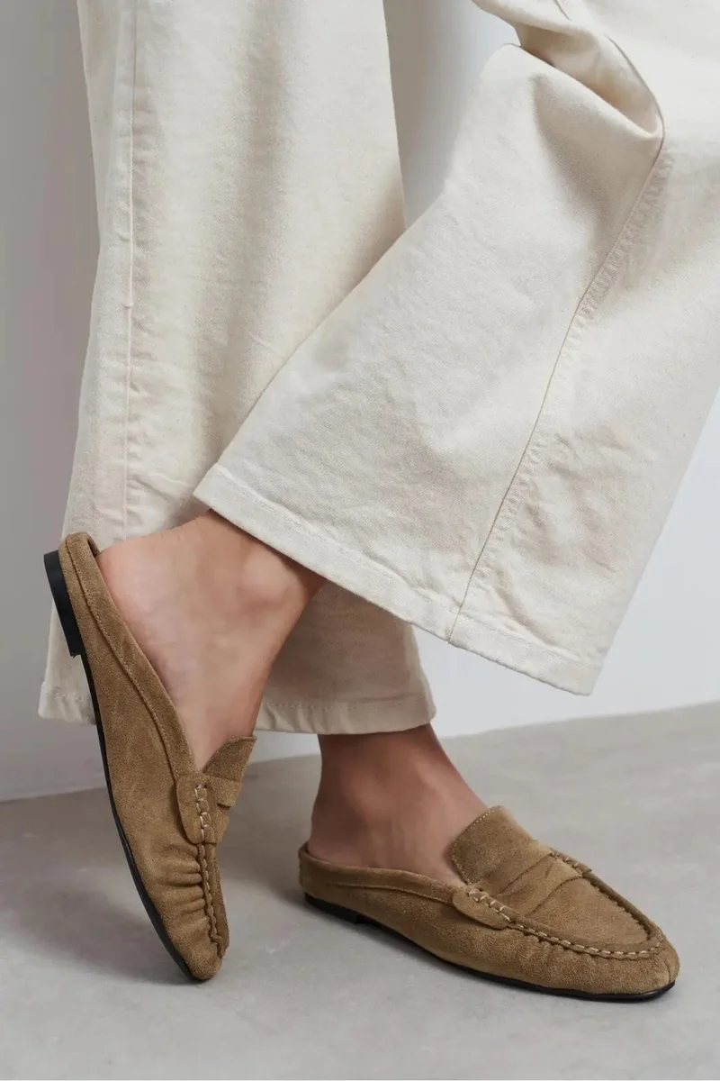 Nisantasi Shoes Loba Suede Leather Loafers Mules