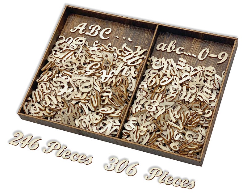 Cregugua 552 Pieces 0.75 Inch Mini Unfinished Wooden Letters Uppercase & Lowercase Unpainted Wooden Numbers Blank Wood Letters Storage for Scrapbooking Crafts - Image 5