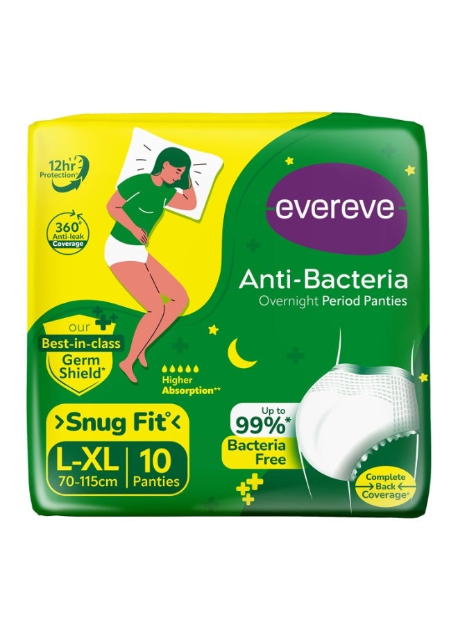 Evereve Anti Bacteria Period Panty for Girls & Women, (L-XL), 10 Pcs, 360 Degree Overnight Coverage, 99.9% Bacteria Free, High Absorbency for Heavy Flow, Maternity Postpartum Disposable Panty - Image 1