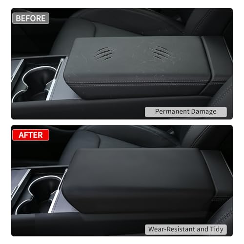 Uxcer Center Console Armrest Cover for Tesla Model Y 2025/2026 Juniper & Model 3 2024/2025 Highland, Anti-Scratch TPE Center Console Protector for Tesla Model 3/Y Interior Accessories, Black - Image 3