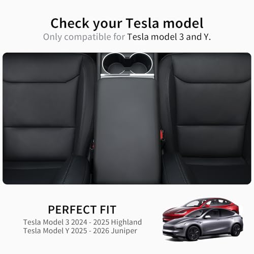 Uxcer Center Console Armrest Cover for Tesla Model Y 2025/2026 Juniper & Model 3 2024/2025 Highland, Anti-Scratch TPE Center Console Protector for Tesla Model 3/Y Interior Accessories, Black - Image 2