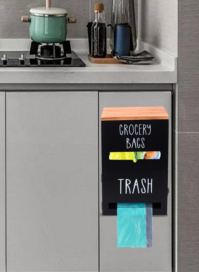 Xbopetda 2 in 1 Trash Bag Holder with Grocery Bag Holder, Wooden Trash Bag Dispenser Wall Mounted, Trash Bag Organizer for Countertop/Under Sink, Garbage Bag Holder Dispenser for Plastic Bags, Black - Image 4