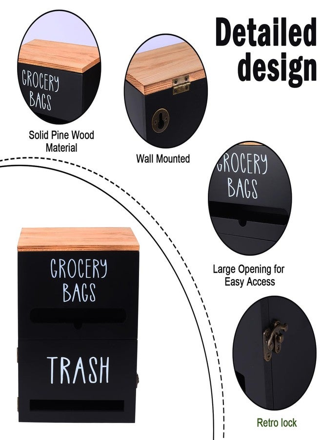 Xbopetda 2 in 1 Trash Bag Holder with Grocery Bag Holder, Wooden Trash Bag Dispenser Wall Mounted, Trash Bag Organizer for Countertop/Under Sink, Garbage Bag Holder Dispenser for Plastic Bags, Black - Image 2