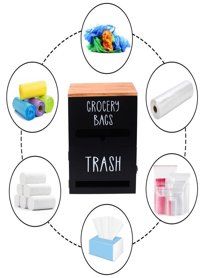 Xbopetda 2 in 1 Trash Bag Holder with Grocery Bag Holder, Wooden Trash Bag Dispenser Wall Mounted, Trash Bag Organizer for Countertop/Under Sink, Garbage Bag Holder Dispenser for Plastic Bags, Black - Image 3
