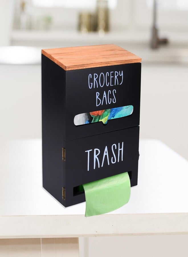 Xbopetda 2 in 1 Trash Bag Holder with Grocery Bag Holder, Wooden Trash Bag Dispenser Wall Mounted, Trash Bag Organizer for Countertop/Under Sink, Garbage Bag Holder Dispenser for Plastic Bags, Black - Image 5