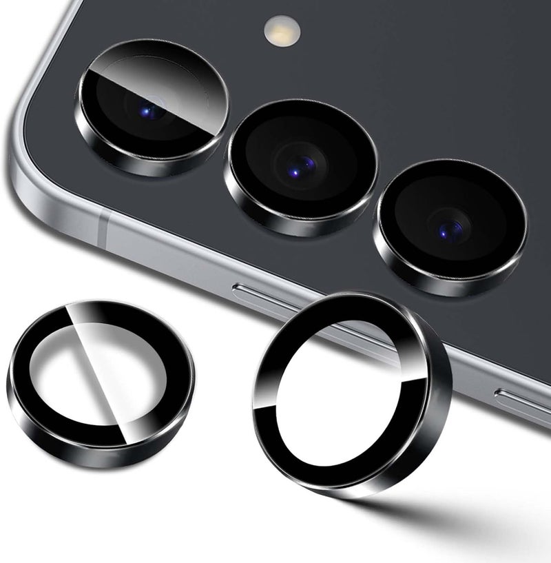 LuTree For Samsung Galaxy S25 FE 5G Tempered Glass Camera Protector, 9H Hardness HD Individual Lens Film, Metal Ring + Protective Glass, Anti-Scratch Camera Protection -Black - Image 1