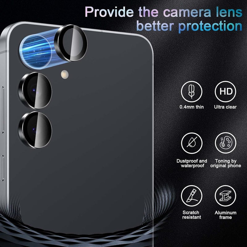 LuTree For Samsung Galaxy S25 FE 5G Tempered Glass Camera Protector, 9H Hardness HD Individual Lens Film, Metal Ring + Protective Glass, Anti-Scratch Camera Protection -Black - Image 2