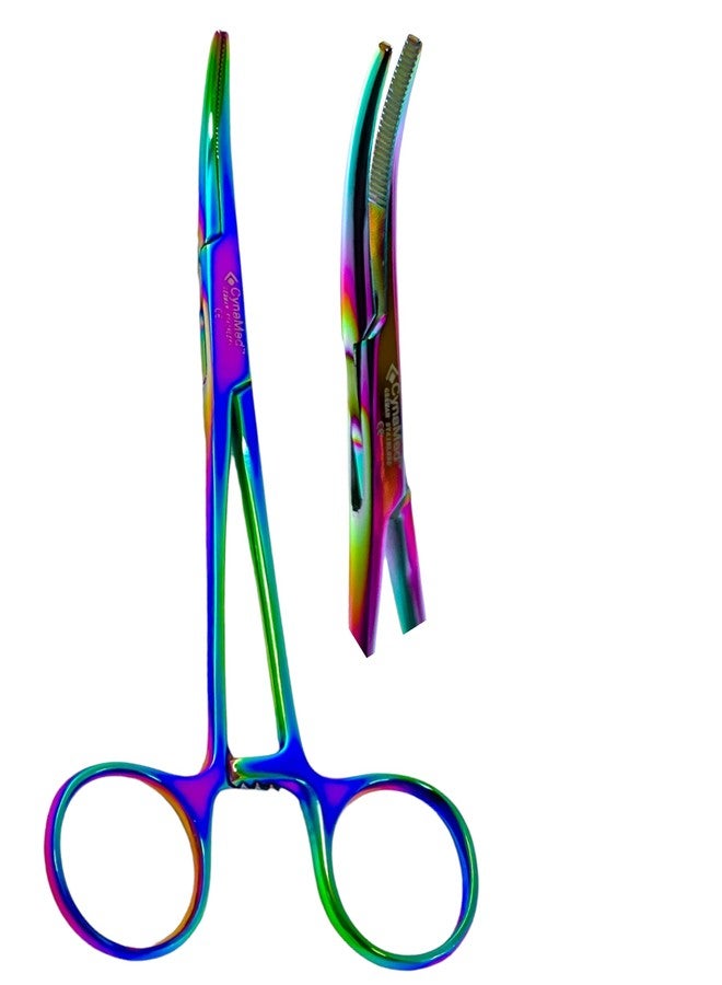 ArTLaB-1 Each Dog Pet Ear/Nose Hair Puller Grooming and Tick Removing Hemostat Locking Forceps Pliers, 5.5" (14cm), Straight Curved Forceps (Curved Rainbow 5.5") - Image 1