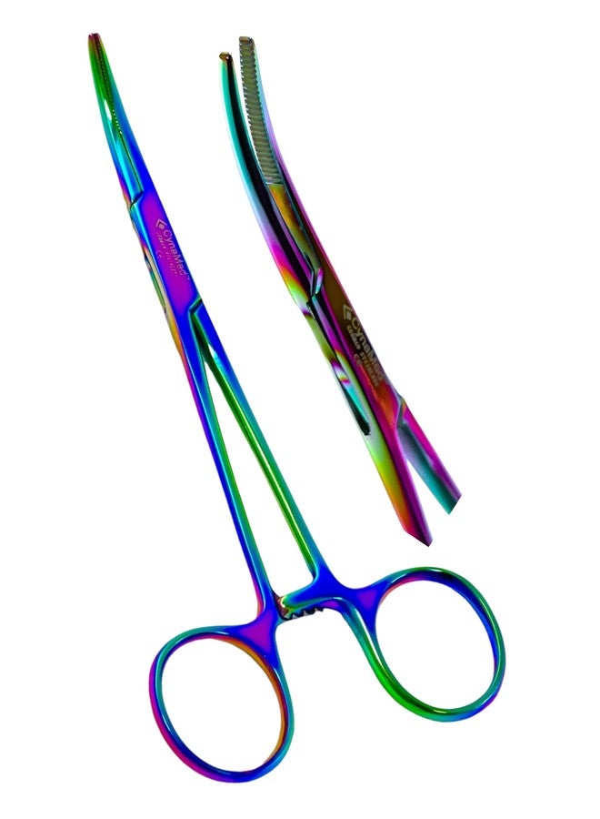 ArTLaB-1 Each Dog Pet Ear/Nose Hair Puller Grooming and Tick Removing Hemostat Locking Forceps Pliers, 5.5" (14cm), Straight Curved Forceps (Curved Rainbow 5.5") - Image 2
