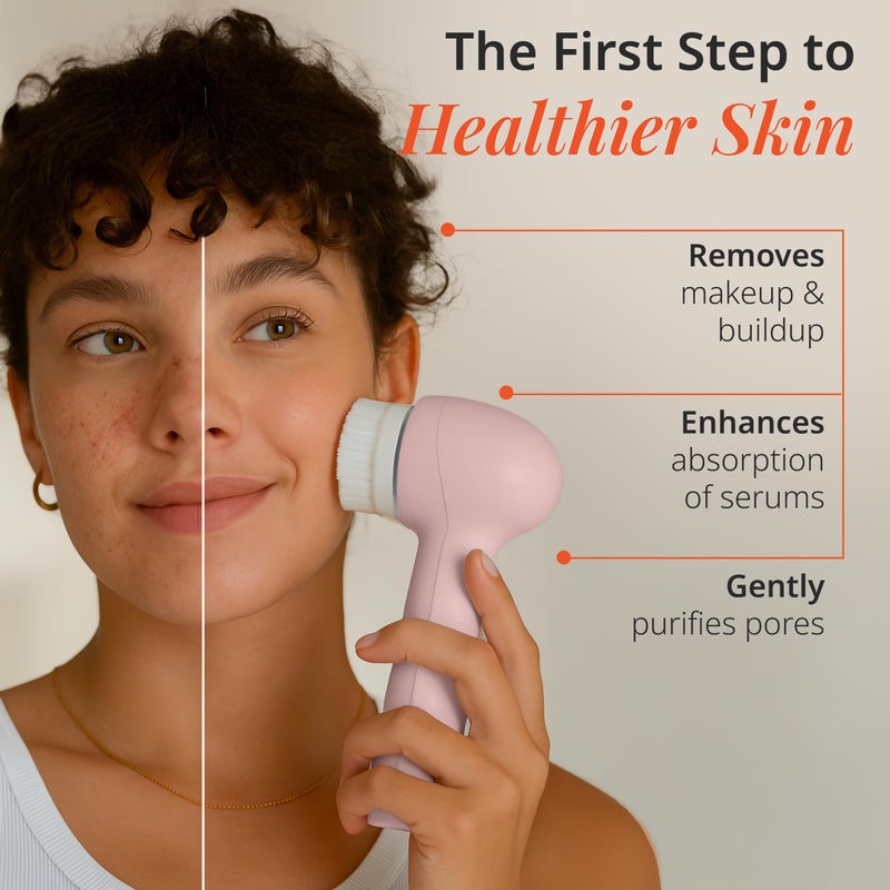 Vanity Planet Raedia 2.0 Facial Cleansing Brush, 4 Interchangeable Brush Heads, Pink - Daily Cleansing Face Exfoliator for Glowing & Acne Prone Skin - Lightweight Silicone Water-Resistant Body Brush - Image 2