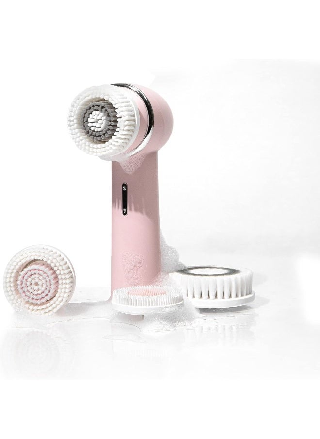 Vanity Planet Raedia 2.0 Facial Cleansing Brush, 4 Interchangeable Brush Heads, Pink - Daily Cleansing Face Exfoliator For Glowing & Acne Prone Skin - Lightweight Silicone Water-Resistant Body Brush  - Image 1