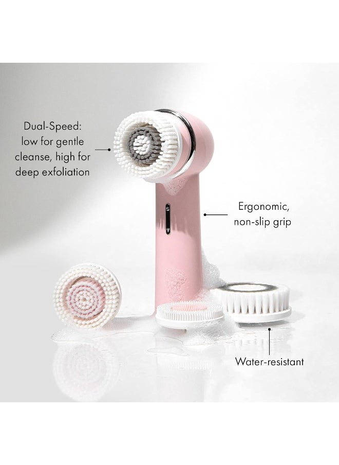 Vanity Planet Raedia 2.0 Facial Cleansing Brush, 4 Interchangeable Brush Heads, Pink - Daily Cleansing Face Exfoliator For Glowing & Acne Prone Skin - Lightweight Silicone Water-Resistant Body Brush  - Image 5