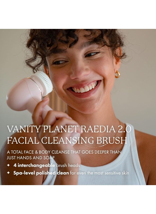 Vanity Planet Raedia 2.0 Facial Cleansing Brush, 4 Interchangeable Brush Heads, Pink - Daily Cleansing Face Exfoliator For Glowing & Acne Prone Skin - Lightweight Silicone Water-Resistant Body Brush  - Image 2