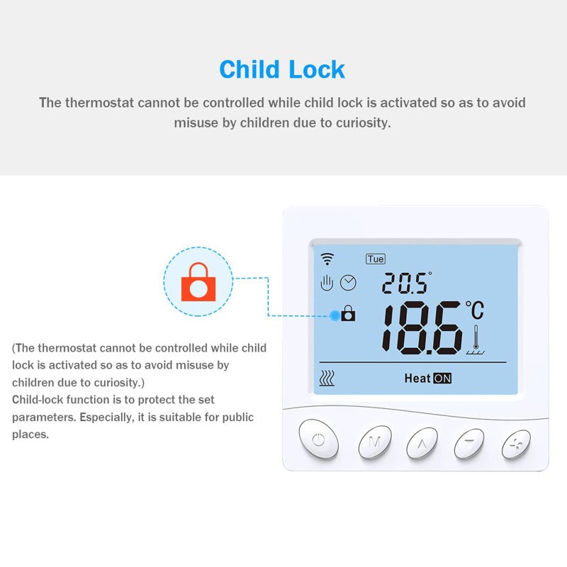 مُحكم حرارة ذكي لتسخين المياه بشبكة الواي فاي سعة 3 أمبير مع شاشة LCD مقاس 3.2 بوصة، محكم حرارة ذكي بالتحكم عبر التطبيقات والصوت، محكم حرارة رقمي قابل للبرمجة - Image 3