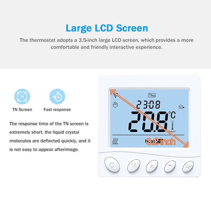مُحكم حرارة ذكي لتسخين المياه بشبكة الواي فاي سعة 3 أمبير مع شاشة LCD مقاس 3.2 بوصة، محكم حرارة ذكي بالتحكم عبر التطبيقات والصوت، محكم حرارة رقمي قابل للبرمجة - Image 5