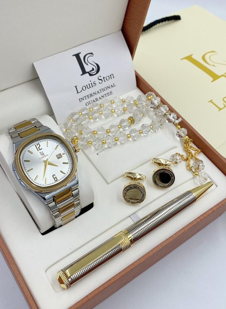 Louis Ston A high-quality, elegant men's watch gift set from Louis Ston, a silver bracelet with a Bronze bracelet and a white dial with the date display - Limited edition.