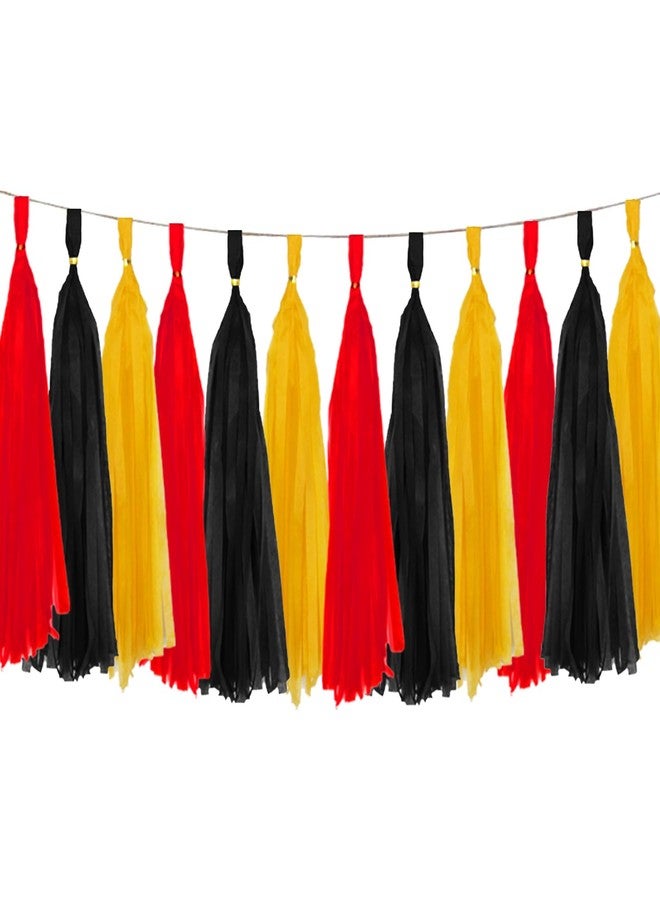 Red and Black and Yellow Tassel Garland Paper Tissue Tassels Garland for Party Decorations, Pack of 15