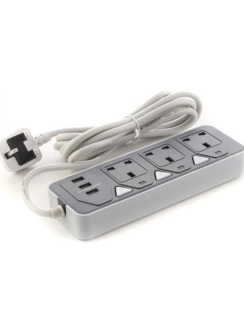 إيروريكس سلك تمديد طاقة USB 3 منافذ مقبس طاقة مع 3 منافذ Usb مفتاح منفصل لكل مقبس 2500 واط شحن عالمي مع سلك تمديد 3 متر  - Image 1