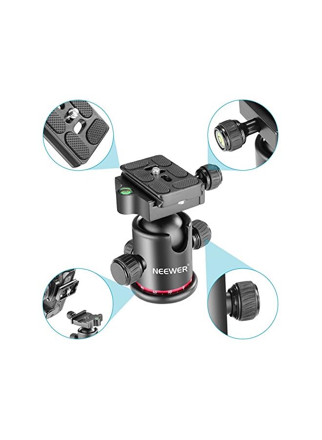 Neewer Metal Tripod Heads, 360 Degree Rotating Panoramic Head With 1/4 Inch Quick Release Plate And Spirit Level, Up To 8 Kg For Tripod, Monopod, Slider Control Dslr Camera Camcorder - Image 2