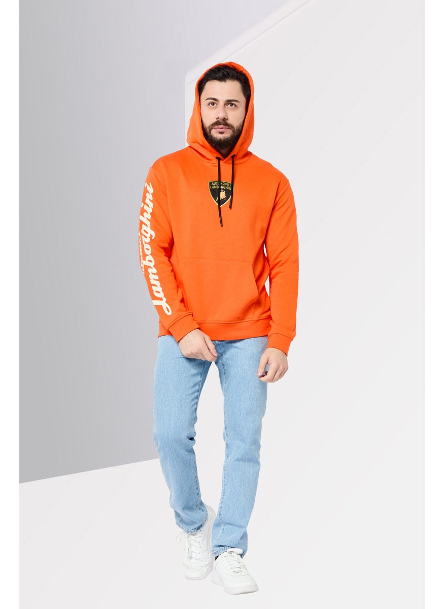 LAMBORGHINI Men Brand Logo Long Sleeves Hoodie, Orange  - Image 2