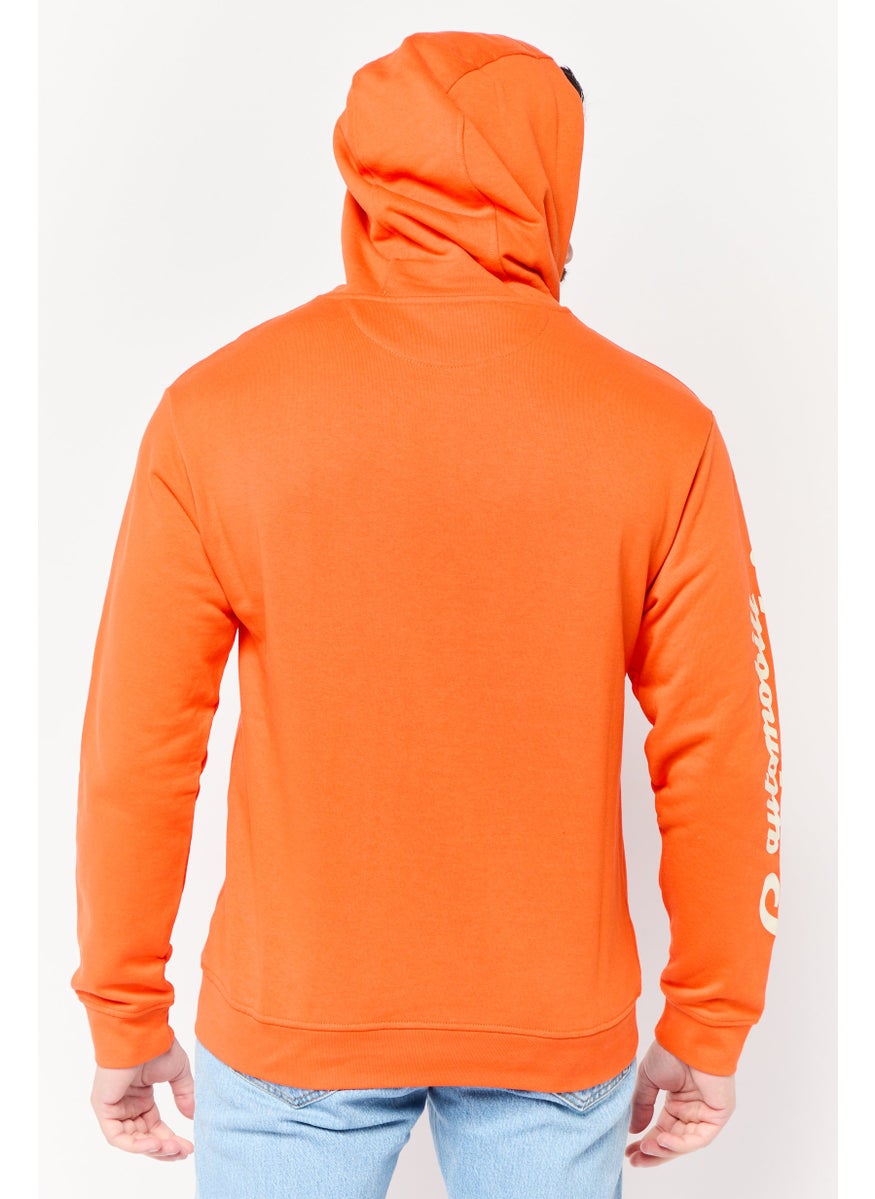 LAMBORGHINI Men Brand Logo Long Sleeves Hoodie, Orange  - Image 4