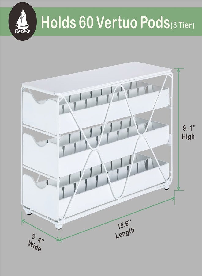 FlagShip for Nespresso Pod Holder Drawer 3 Tier Coffee Capsule Holder for Nespresso Vertuo Pod with Elegant White(60 Pods Capacity) - Image 2