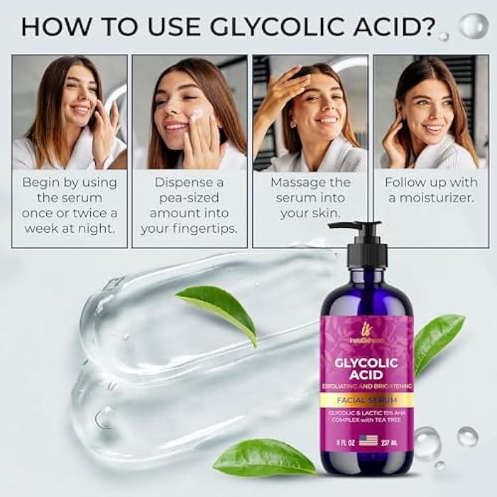InstaSkincare Glycolic Acid Serum for Face 15% Strength - Extra Large Size (8Oz) - Advanced Formula for Enhancing Skin Radiance, Texture Improvement, Addressing Uneven Tone & Fine Lines - Image 5