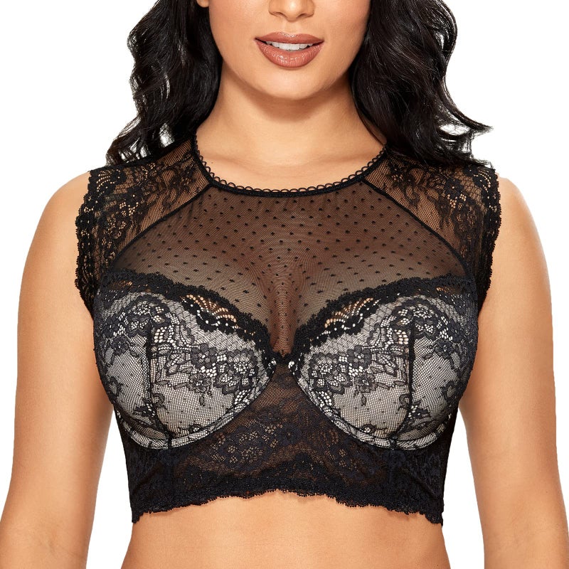 DOBREVA Women's Lace Corset Top Sexy Bralette Bustier Bra Underwire Plus Size Crop Top Black_Beige 32A - Image 3