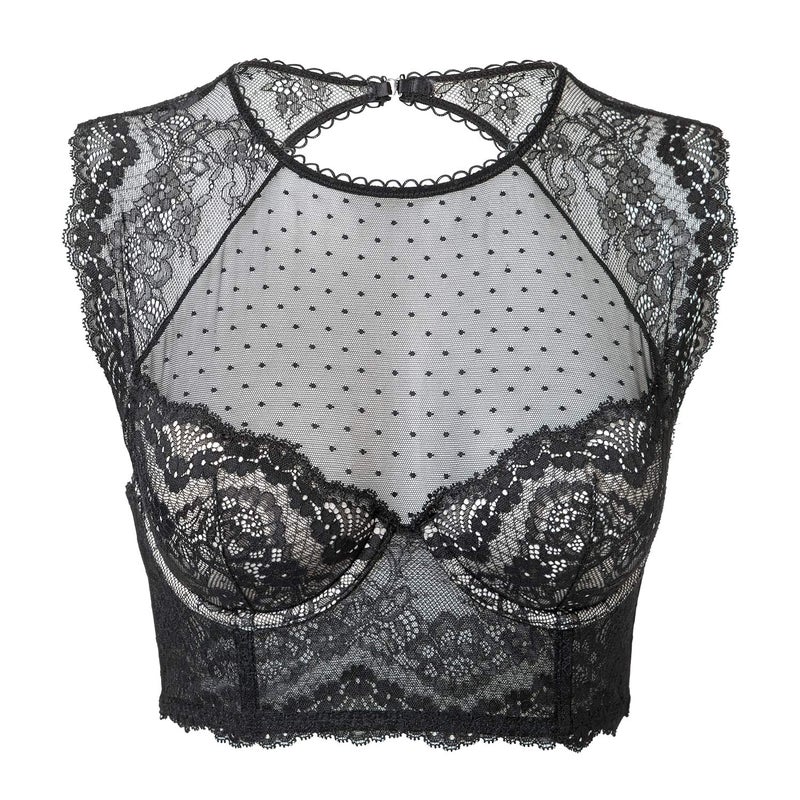 DOBREVA Women's Lace Corset Top Sexy Bralette Bustier Bra Underwire Plus Size Crop Top Black_Beige 32A - Image 1