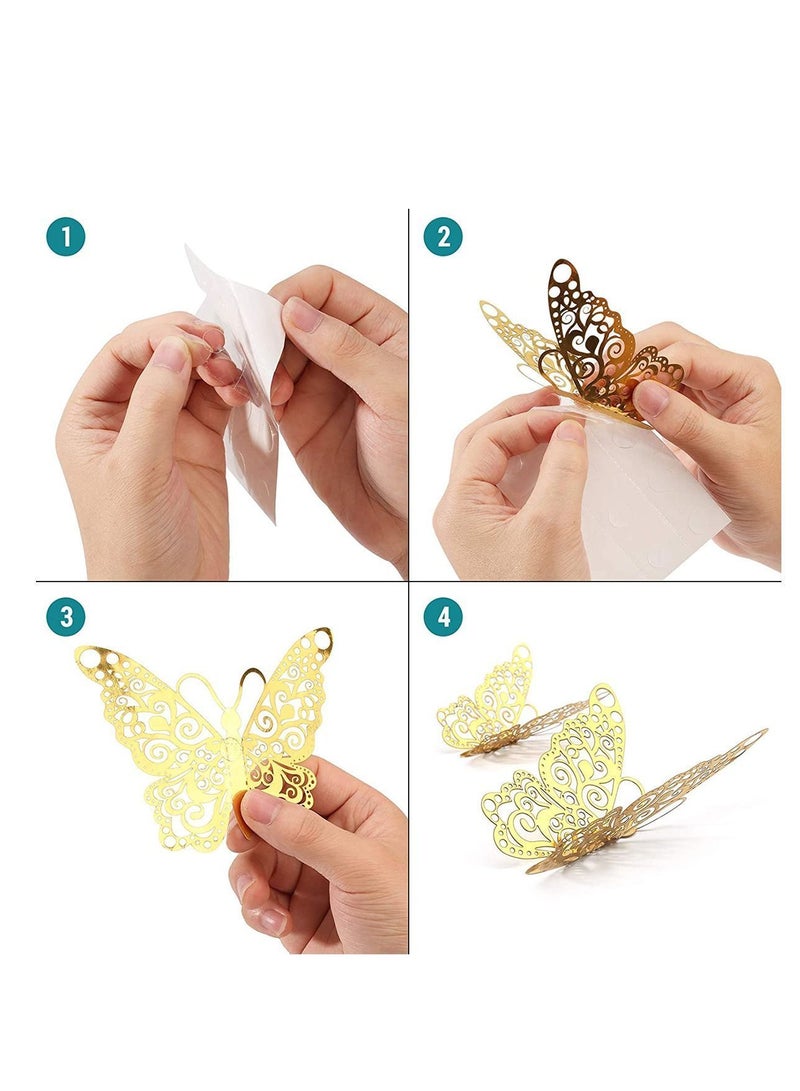 Y&D 3D Butterfly Wall Stickers, Cake Decor, 36 PCS Decals for Room Decoration Kids Bedroom Party Wedding Home Decor (Gold)  - Image 4
