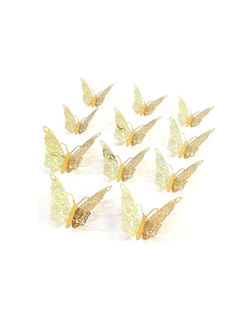Y&D 3D Butterfly Wall Stickers, Cake Decor, 36 PCS Decals for Room Decoration Kids Bedroom Party Wedding Home Decor (Gold)  - Image 1