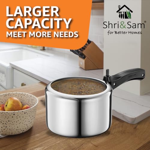 Shri & Sam TriPly 18/8 Stainless Steel Inner Lid Pressure Cooker, 3 Litre, with Extra Safety Valve, Induction and Gas Ready, Silver, 5-Year Warranty - Image 5