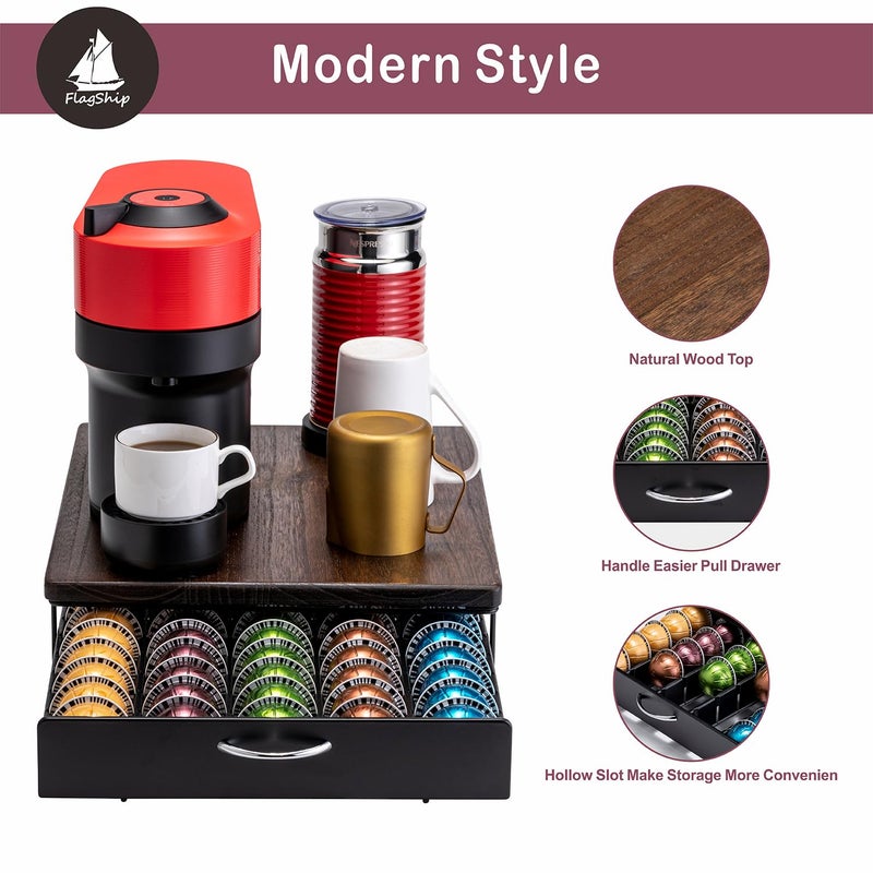Flagship for Nespresso Pod Holder Vertuo Pod Drawer Coffee Pod Storage for Vertuo Pod with Elegant Wood Top(50 Pods Capacity) - Image 3
