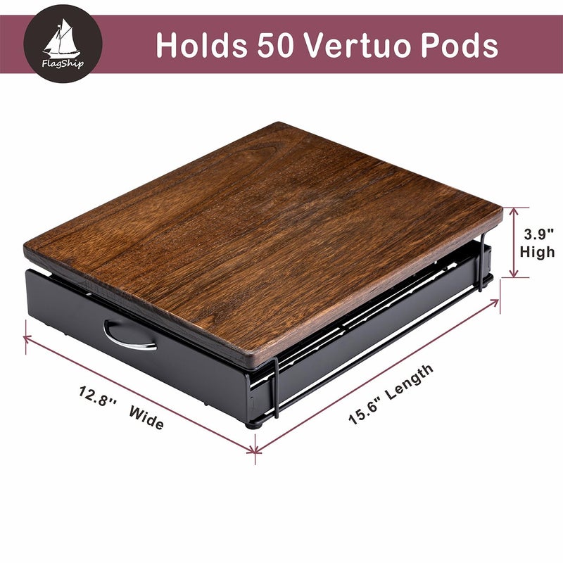 Flagship for Nespresso Pod Holder Vertuo Pod Drawer Coffee Pod Storage for Vertuo Pod with Elegant Wood Top(50 Pods Capacity) - Image 2