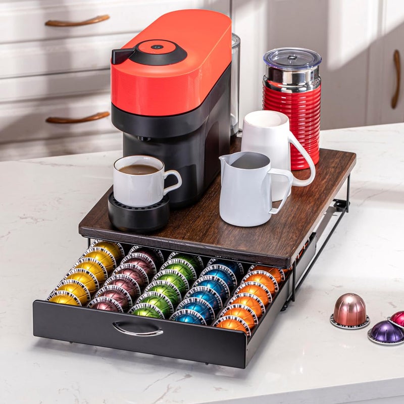 Flagship for Nespresso Pod Holder Vertuo Pod Drawer Coffee Pod Storage for Vertuo Pod with Elegant Wood Top(50 Pods Capacity) - Image 4