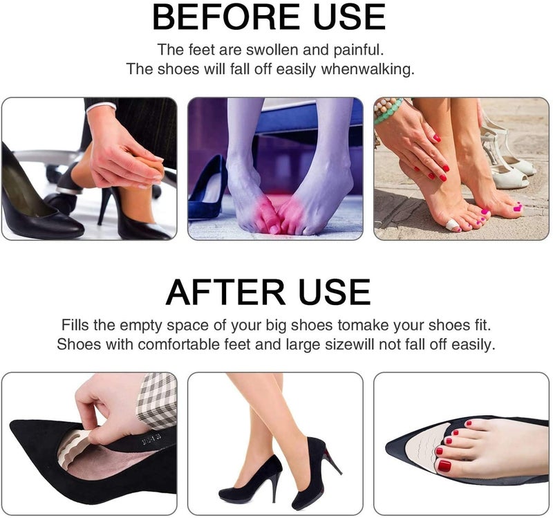 SILENCIO Front Insoles Heel Grips Liner Insert Women High Half Fore foot Toe Plug Cushion Pain Relief Protector Big Shoes Filler Adjustment Shoe Inserts for Men or heel liner front 1 Pair - Image 3