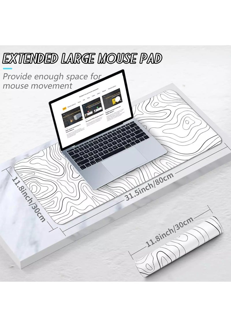 Abstract White Gaming Mouse Pad For Keyboard And Mouse Non-Slip Rubber Base - Size 80X30 CM