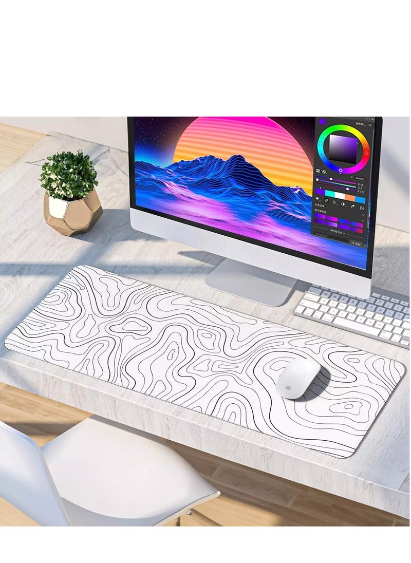 Abstract White Gaming Mouse Pad For Keyboard And Mouse Non-Slip Rubber Base - Size 80X30 CM
