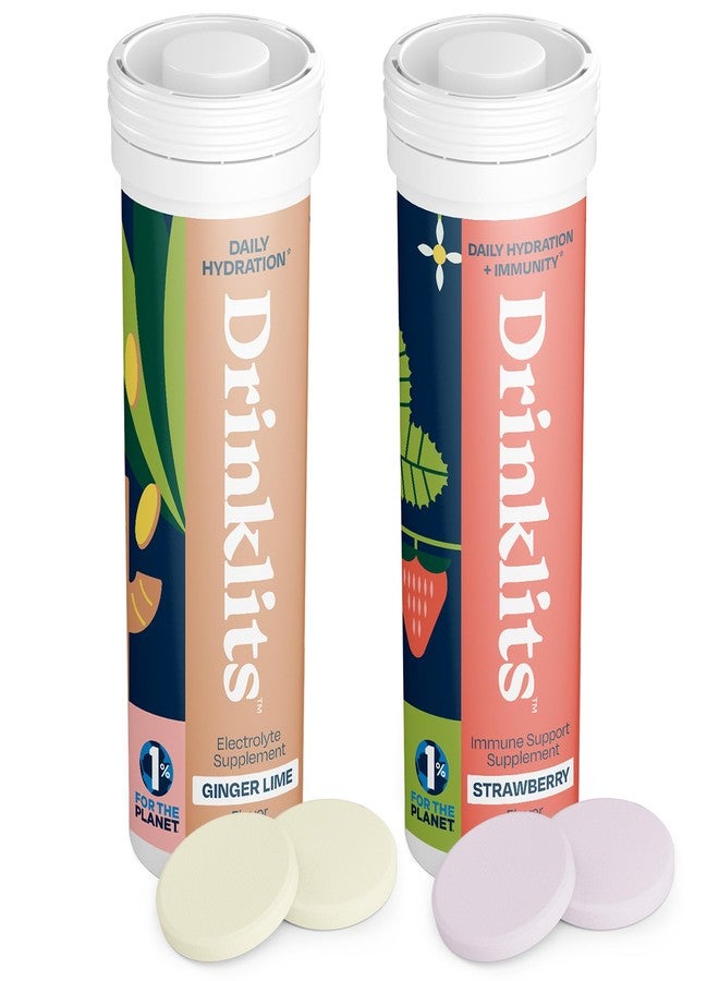 Drinklits Ginger-Lime Electrolyte Hydration & Strawberry Immunity Tablets (2) Tube Combo Pack | Great Taste – Gluten Free – Daily Use | 20 Servings (10 Tablets Per Tube) - Image 1