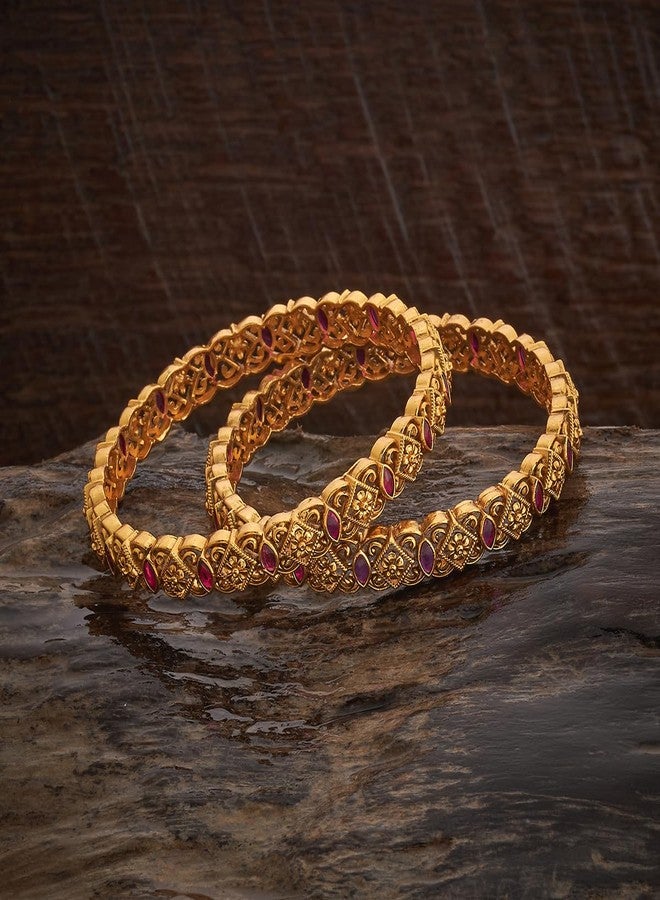 KUSHAL'S Fashion Jewellery Ruby Gold Polished Copper Antique Bangles, Best for Festive & Special Occasion - 435526 - Image 4