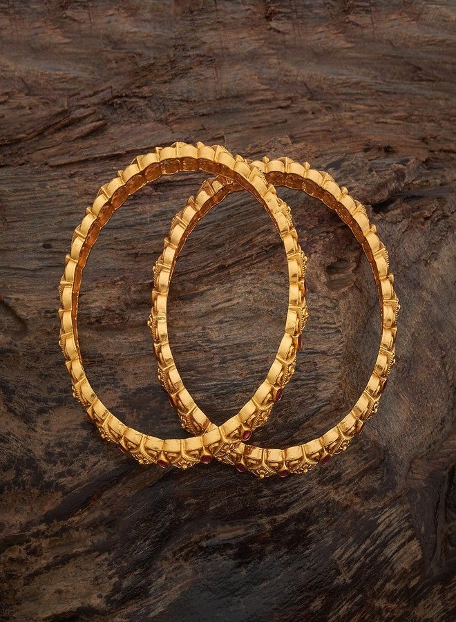 KUSHAL'S Fashion Jewellery Ruby Gold Polished Copper Antique Bangles, Best for Festive & Special Occasion - 435526 - Image 3