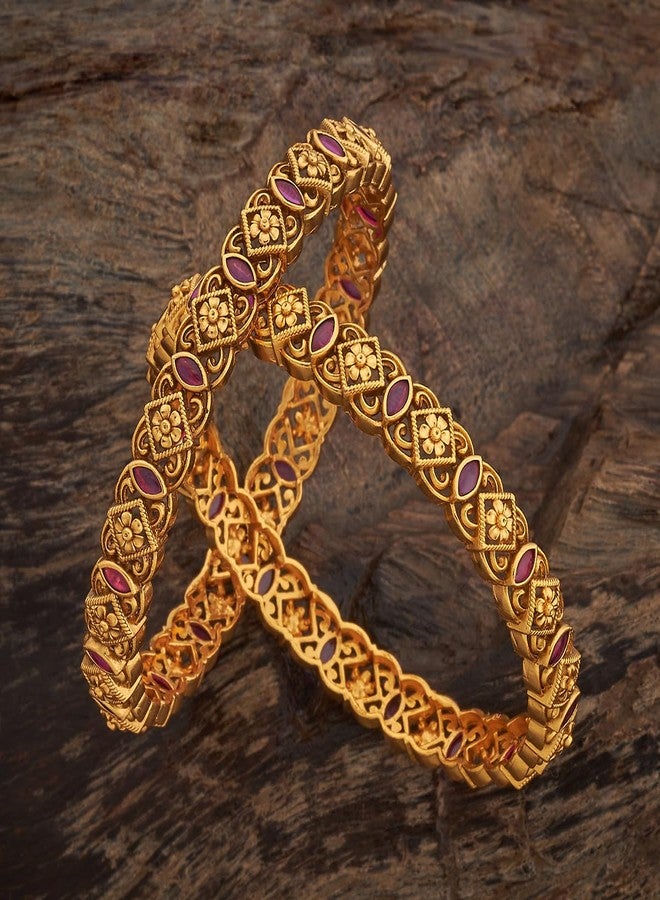 KUSHAL'S Fashion Jewellery Ruby Gold Polished Copper Antique Bangles, Best for Festive & Special Occasion - 435526 - Image 2