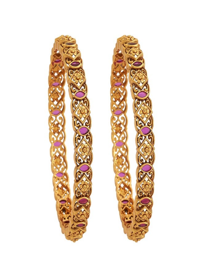 KUSHAL'S Fashion Jewellery Ruby Gold Polished Copper Antique Bangles, Best for Festive & Special Occasion - 435526 - Image 1