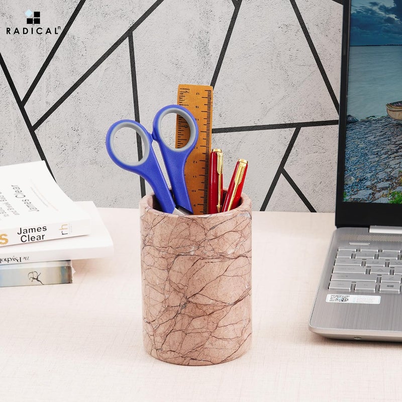 RADICALn Marinara Marble Pen Holder 4 Inch Handmade Natural Stone Desk Organizer for Pens, Pencils & Makeup Brushes, Luxury Office Desk Accessory - Image 1