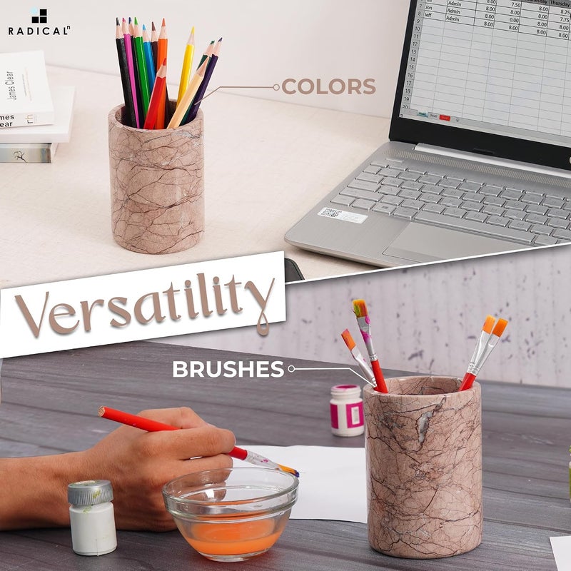 RADICALn Marinara Marble Pen Holder 4 Inch Handmade Natural Stone Desk Organizer for Pens, Pencils & Makeup Brushes, Luxury Office Desk Accessory - Image 4